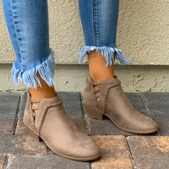 Smoke Taupe Braided Cut Out Detail Ankle Bootie - Picture 3 of 8